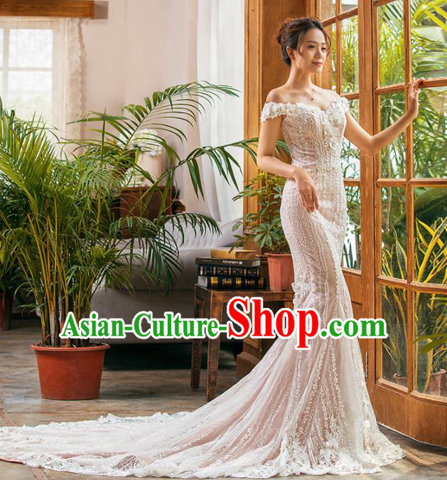Top Grade Wedding Gown Bride Costume Lace Trailing Full Dress Princess Dress for Women