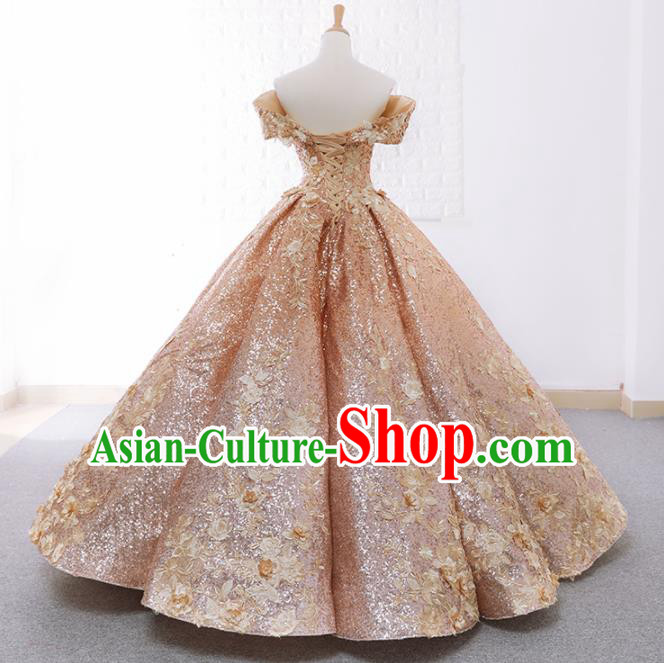 Top Grade Compere Embroidered Pink Full Dress Princess Bubble Wedding Dress Costume for Women