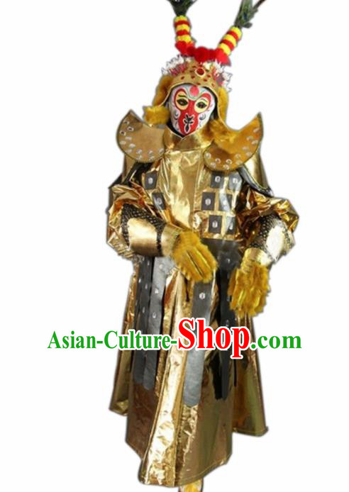 Chinese Traditional Sichuan Opera Sun Wukong Costume Face Changing Golden Clothing Complete Set for Men