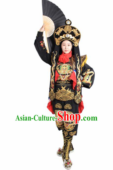 Chinese Traditional Sichuan Opera Black Costume Face Changing Clothing Complete Set for Women