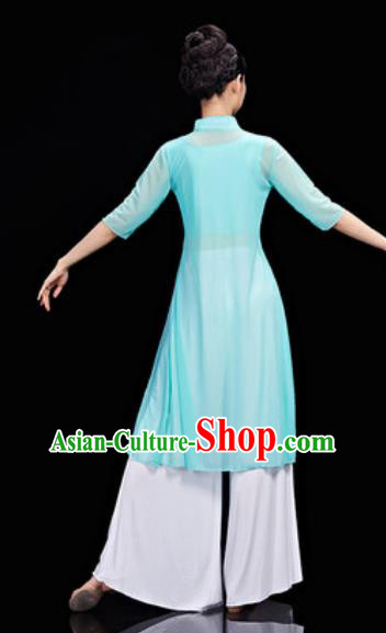 Chinese National Classical Dance Blue Costume Traditional Umbrella Dance Dress for Women