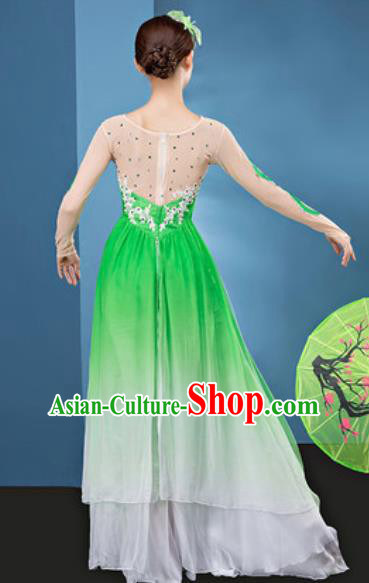 Chinese National Classical Dance Lotus Dance Green Dress Traditional Umbrella Dance Costume for Women