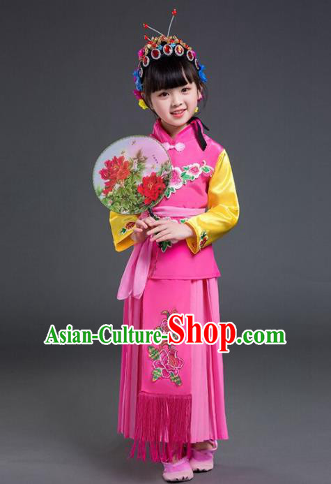 Chinese Traditional Beijing Opera Young Lady Costume Stage Performance Maidservants Clothing for Kids