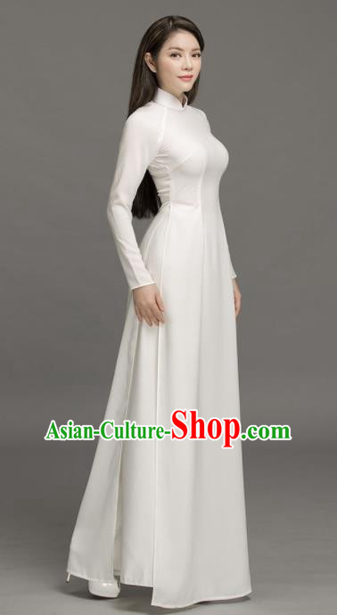 Asian Vietnam Traditional Cheongsam Vietnamese Classical Aodai White Qipao Dress for Women