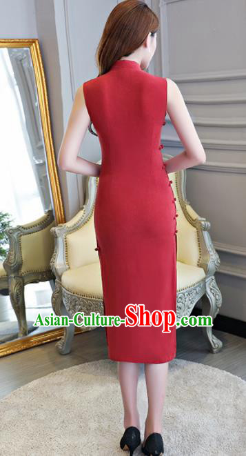 Asian Chinese Traditional Cheongsam Classical Tang Suit Red Qipao Dress for Women