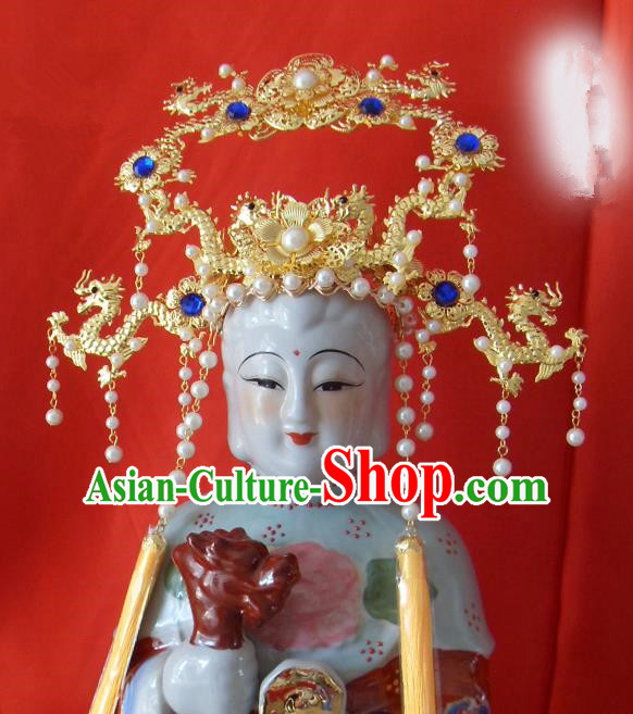 Chinese Traditional Goddess Hair Accessories Ancient Golden Dragons Phoenix Coronet for Women
