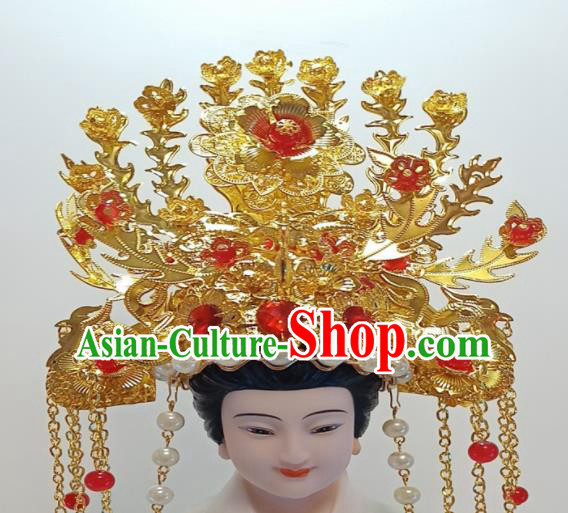 Chinese Traditional Goddess Hair Accessories Ancient Golden Tassel Phoenix Coronet for Women