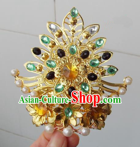 Chinese Traditional God of Wealth Hair Accessories Ancient Green Crystal Hairdo Crown for Men