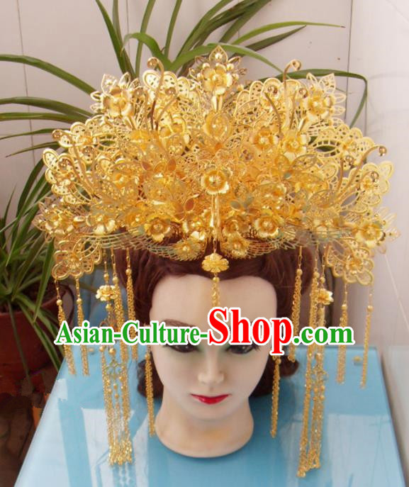 Chinese Traditional Goddess Hairpins Hair Accessories Ancient Princess Golden Tassel Phoenix Coronet for Women