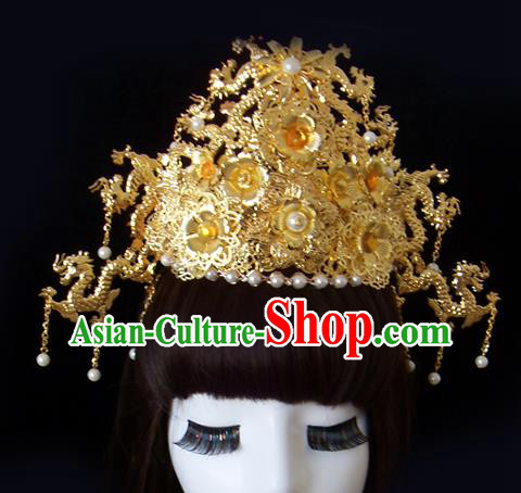Chinese Traditional Goddess Hair Accessories Ancient Golden Phoenix Coronet for Women