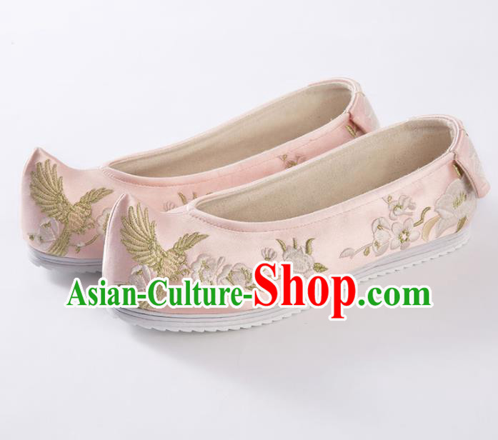 Asian Chinese Hanfu Shoes Traditional Ancient Princess Pink Embroidered Shoes for Women