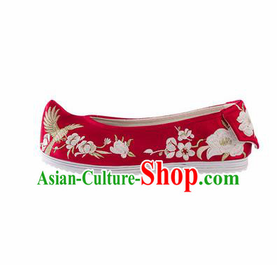 Asian Chinese Hanfu Shoes Traditional Ancient Princess Red Embroidered Shoes for Women