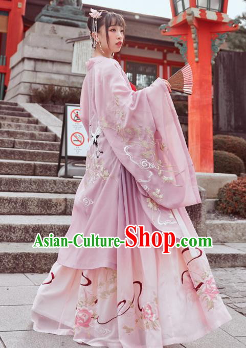 Chinese Traditional Song Dynasty Pink Hanfu Dress Ancient Palace Princess Embroidered Costume for Women