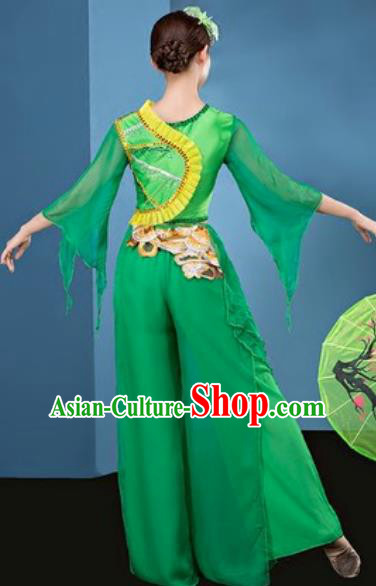 Chinese National Folk Dance Green Costume Traditional Yangko Dance Fan Dance Clothing for Women