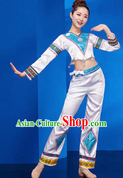 Chinese National Fan Dance Folk Dance White Costume Traditional Yangko Dance Clothing for Women