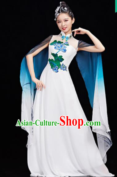 Chinese National Classical Dance Umbrella Dance White Dress Traditional Lotus Dance Costume for Women