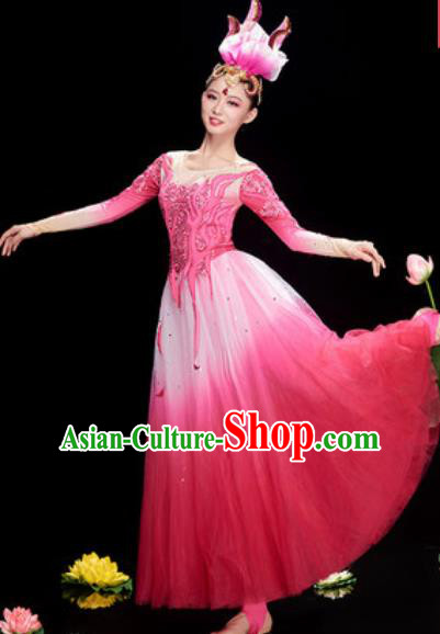 Chinese Traditional Chorus Pink Veil Dress Opening Dance Modern Dance Costume for Women