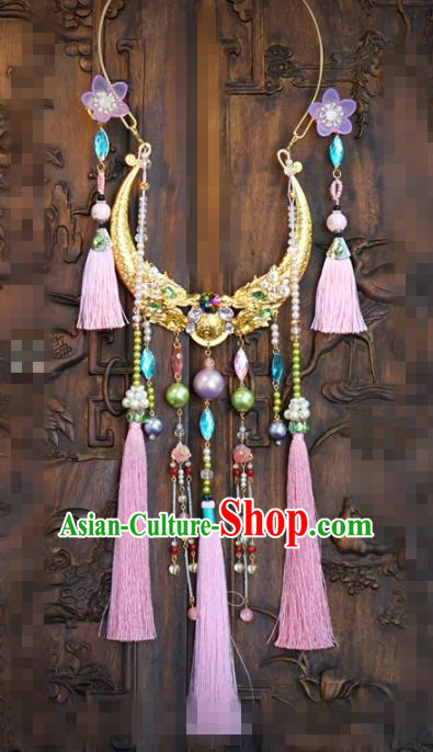 Chinese National Jewelry Accessories Traditional Hanfu Pink Tassel Necklace for Women