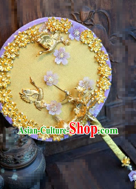 Chinese Traditional Palace Fans Ancient Queen Golden Crane Round Fans for Women