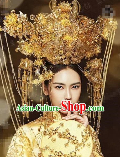 Chinese Traditional Handmade Luxury Phoenix Coronet Ancient Hairpins Wedding Hair Accessories Complete Set for Women