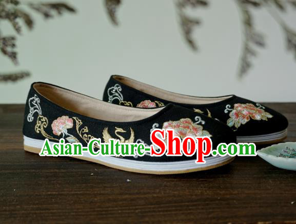 Asian Chinese Wedding Black Cloth Hanfu Shoes Traditional Ancient Princess Embroidered Shoes for Women