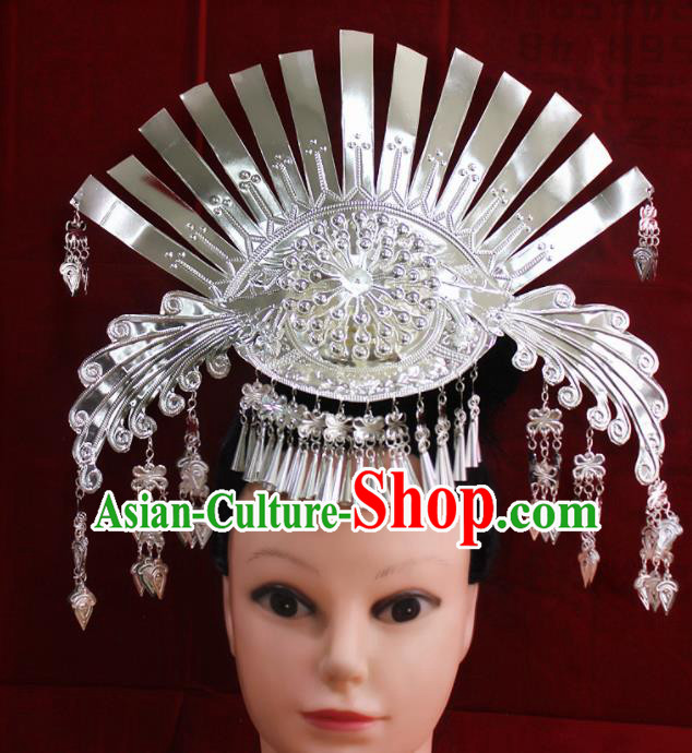 Traditional Chinese Miao Nationality Hair Accessories Hmong Female Folk Dance Headwear Phoenix Hairpins for Women