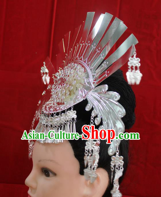 Traditional Chinese Miao Nationality Hair Accessories Hmong Female Folk Dance Headwear Phoenix Hairpins for Women
