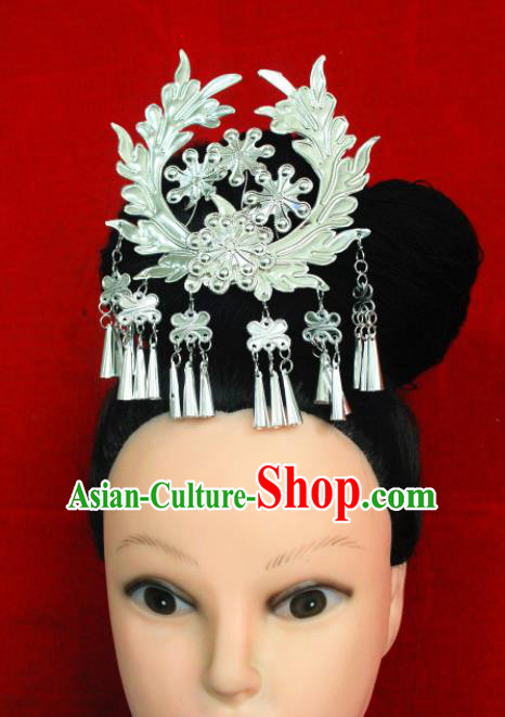 Traditional Chinese Sliver Hair Accessories Miao Nationality Ethnic Female Tassel Hairpins for Women