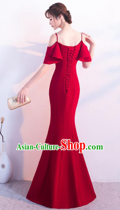 Professional Compere Wine Red Full Dress Modern Dance Princess Wedding Dress for Women