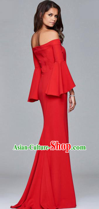 Professional Compere Red Off Shoulder Full Dress Modern Dance Princess Wedding Dress for Women