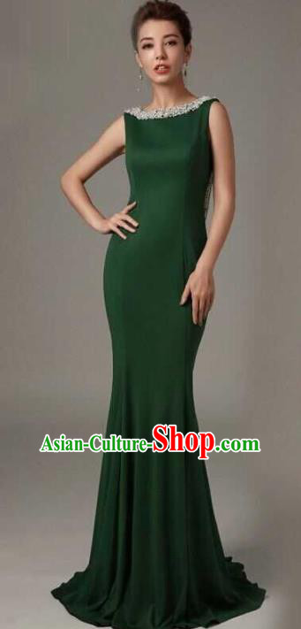 Professional Compere Fishtail Trailing Green Full Dress Modern Dance Princess Wedding Dress for Women