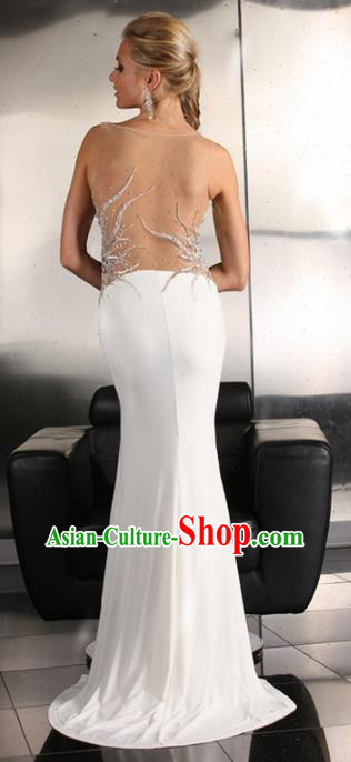 Top Grade Compere Modern Fancywork Costume White Full Dress Princess Wedding Dress for Women