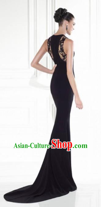Top Grade Black Lace Full Dress Compere Modern Fancywork Costume Princess Wedding Dress for Women