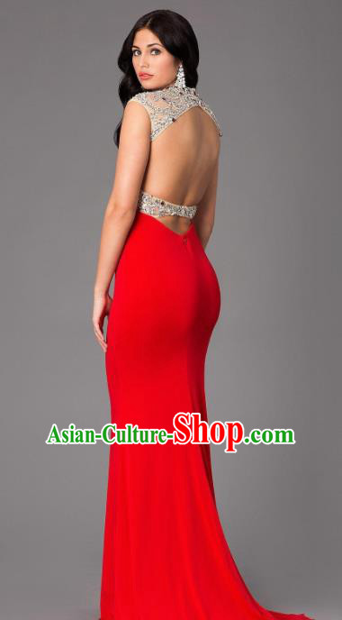 Top Grade Catwalks Red Evening Dress Compere Modern Fancywork Costume for Women