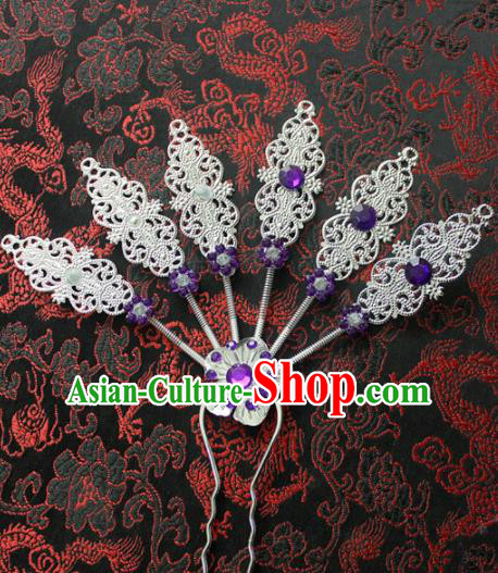 Traditional Chinese Ethnic Wedding Purple Crystal Hair Clip Hair Accessories Miao Nationality Bride Hairpins for Women
