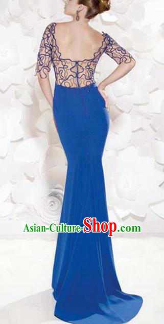 Top Grade Blue Full Dress Compere Modern Fancywork Costume Princess Wedding Dress for Women