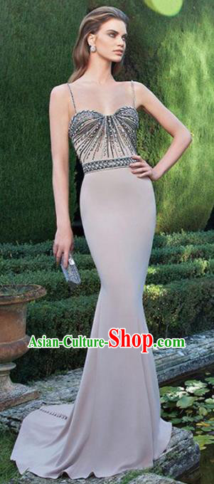 Top Grade Khaki Full Dress Compere Modern Fancywork Costume Princess Wedding Dress for Women