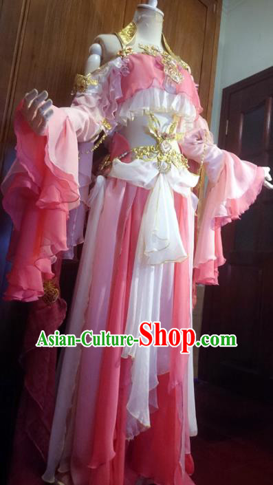Chinese Traditional Cosplay Peri Princess Costume Ancient Swordswoman Pink Dress for Women