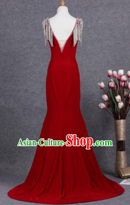 Professional Top Grade Wine Red Full Dress Modern Dance Compere Costume for Women
