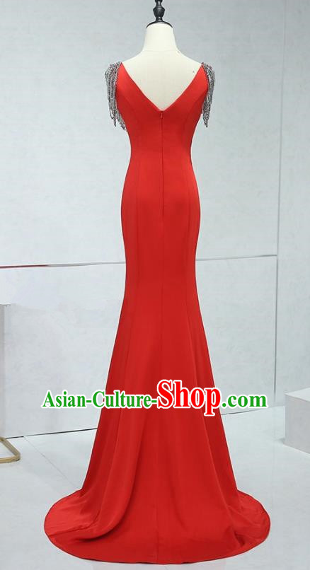 Professional Top Grade Red Full Dress Modern Dance Compere Costume for Women