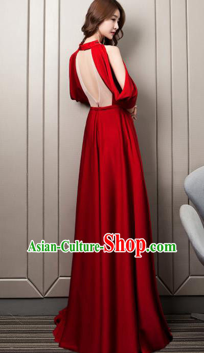 Professional Compere Red Full Dress Top Grade Modern Dance Stage Performance Costume for Women