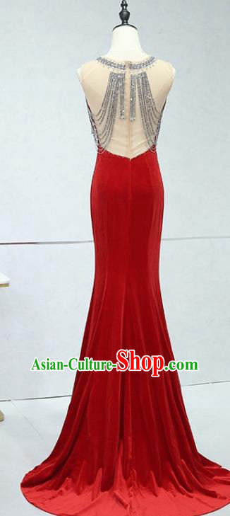 Professional Compere Sexy Red Full Dress Top Grade Modern Dance Stage Performance Costume for Women