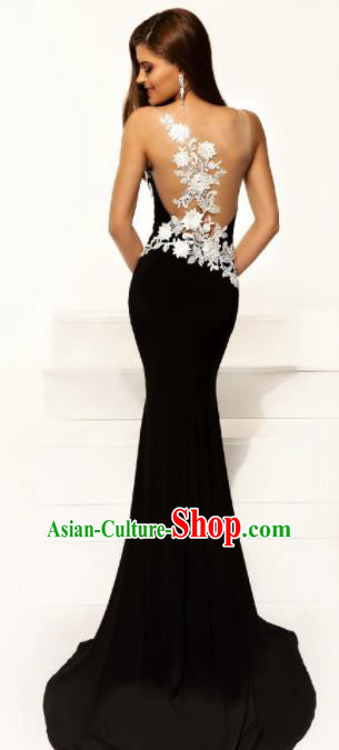 Professional Compere Black Fishtail Full Dress Top Grade Modern Dance Costume Princess Wedding Dress for Women