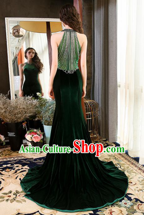 Professional Compere Costume Deep Green Full Dress Top Grade Modern Dance Princess Wedding Dress for Women