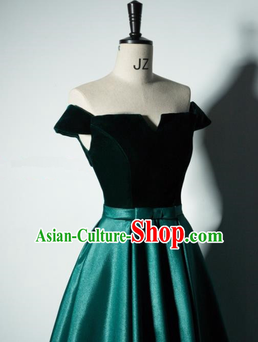 Professional Compere Costume Flat Shouders Green Full Dress Modern Dance Princess Wedding Dress for Women
