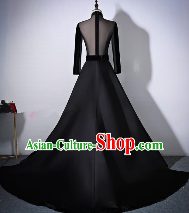 Professional Compere Costume Black Trailing Full Dress Modern Dance Princess Wedding Costume for Women