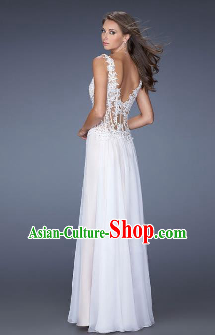 Professional Embroidered Lace White Wedding Dress Princess Full Dress Modern Dance Costume for Women