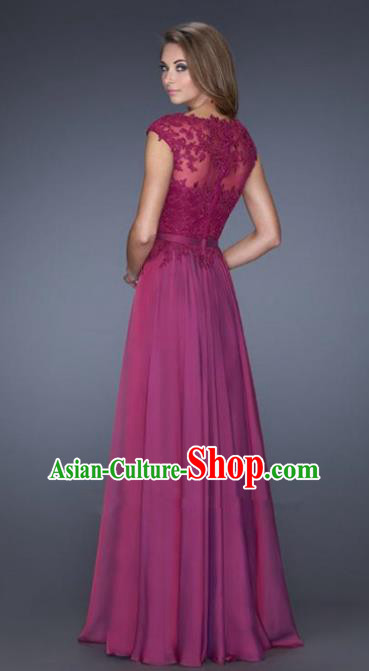 Top Grade Catwalks Purple Lace Evening Dress Compere Modern Fancywork Costume for Women