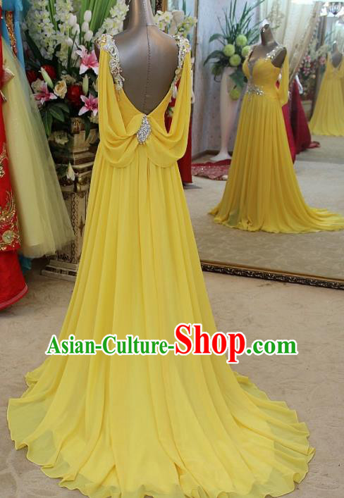 Top Grade Modern Fancywork Yellow Veil Formal Dress Compere Catwalks Costume for Women