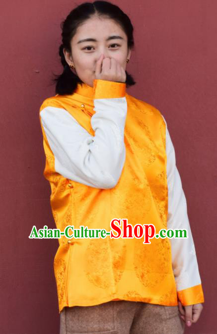 Chinese Traditional Tibetan National Ethnic Golden Vest Zang Nationality Costume for Women